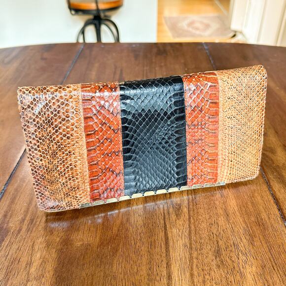 Vintage Snake Skin Envelope Clutch Wallet Hand-Stitched Embossed Design - Picture 11 of 13